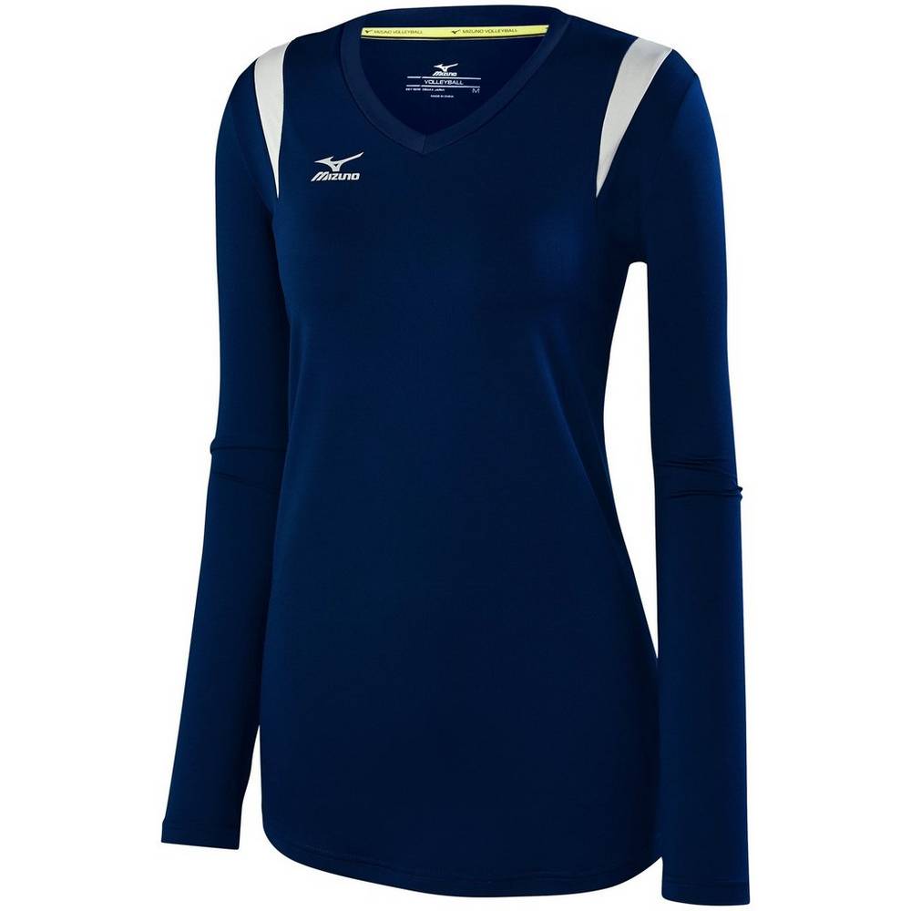 Camisas Mizuno Voleibol Balboa 5.0 Long Sleeve - Mulher - Azul Marinho/Prateadas - HITJE2017